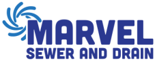 marvel sewer and drain logo in blue